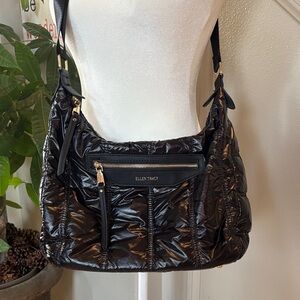 Ellen Tracy Glossy Black Quilted Puffer Shoulder Bag 🤩